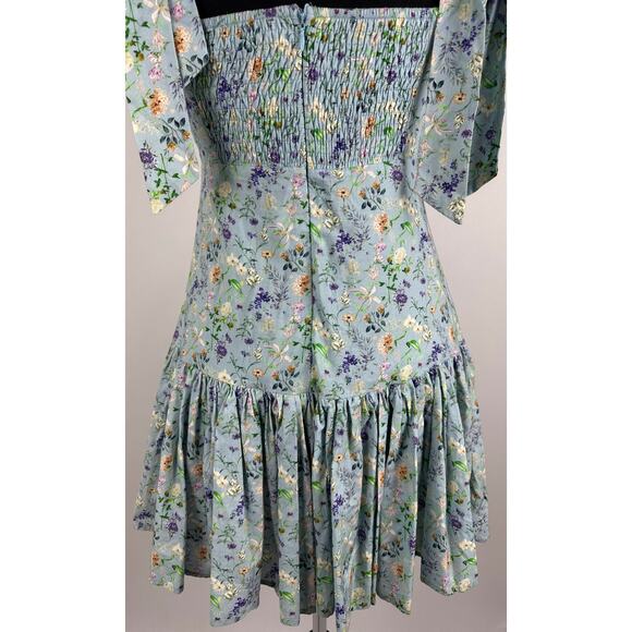 Mable Size Large Floral Drop Waist Mini Dress Ruched Pleated Tie Strap Cottage - Picture 6 of 12